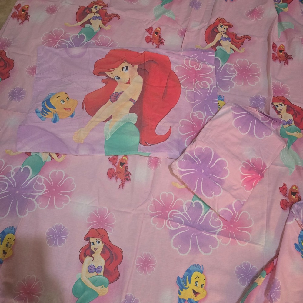 Vintage 2 Full‎ Sets Disney The Little Mermaid Ariel Twin fitted flat pillowcase